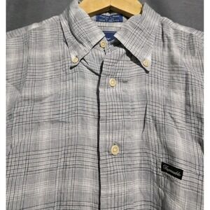 Faconnable Shirt Mens S 100% Linen Long Sleeve Gray Button Down Beach Hawaiian